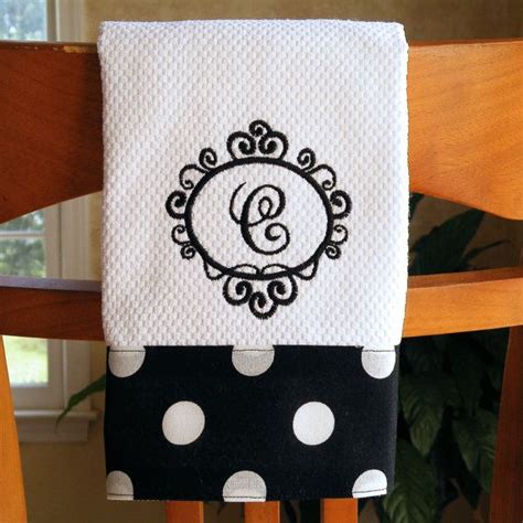 Monogrammed Kitchen Towel Personalized Dish Towel Black With Large