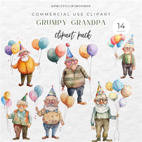 Grumpy Grandpa Watercolor Clipart Grumpy Old Man Angry Man Grandfather