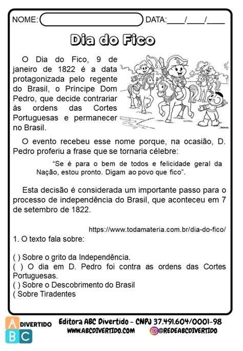 Atividades sobre a Independência do Brasil 5º ano Atividades Educação