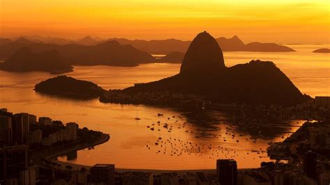 Sunrise At The Coastline Of Rio De Janeiro With Sugarloaf Mountain