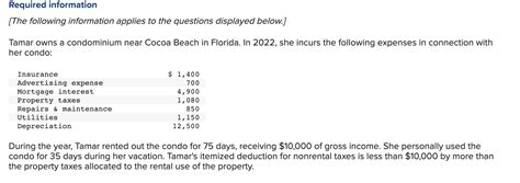 Solved Tamar Owns A Condominium Near Cocoa Beach In Florida Chegg