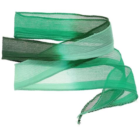 25mm Silk Ribbon Tie And Dye Light Green Dark Green X85cm