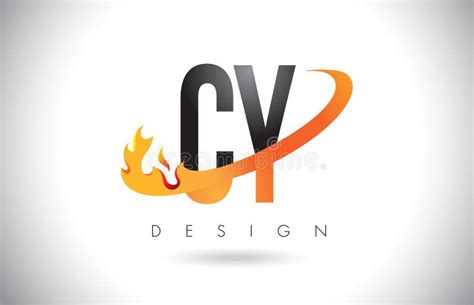 Cy C Y Letter Logo With Fire Flames Design And Orange Swoosh Stock