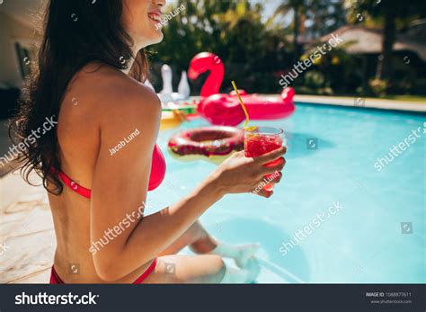 Close Woman Bikini Sitting On Swimming Stock Photo Shutterstock