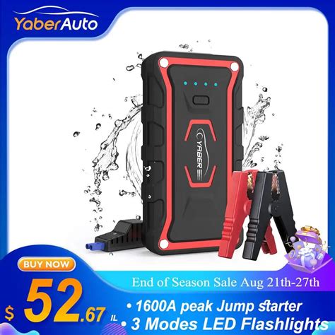 YABER 1600A 20000mAh Jump Starter Car Battery Charger Auto Motorcycle