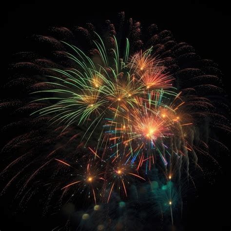 En El Cielo Nocturno Se Encienden Fuegos Artificiales Verdes Rojos Y