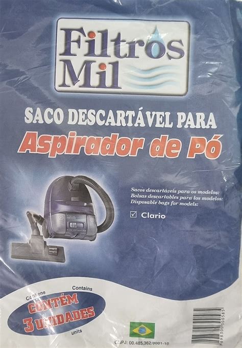 Kit c 3 Sacos Descartáveis p Aspiradores de Pó Modelo Clario INTQ