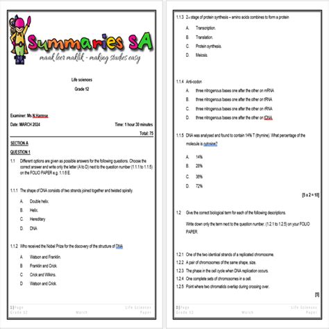 Grade Life Sciences Ls March Paper And Memo Teacha