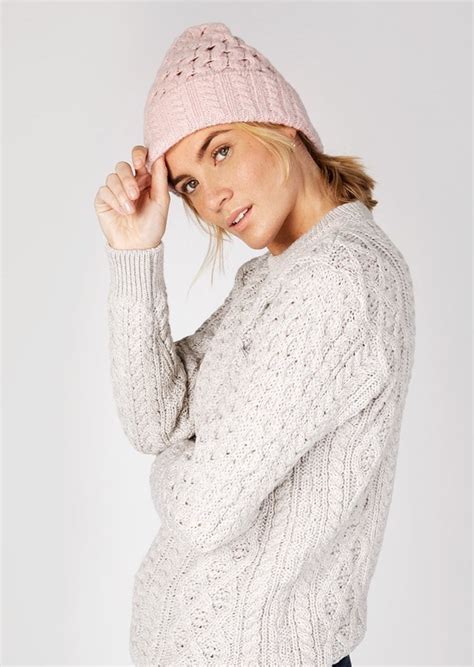 Irelands Eye Pink Mist Luxe Aran Hat Skellig T Store