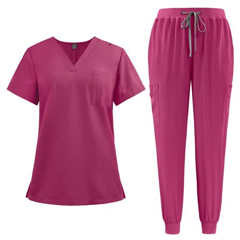 Ccrftgi Women Scrubs Sets Plus Size Medical Scrubs Stretchy V Neck Yoga