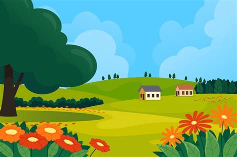 Premium Vector Spring Landscape Scene