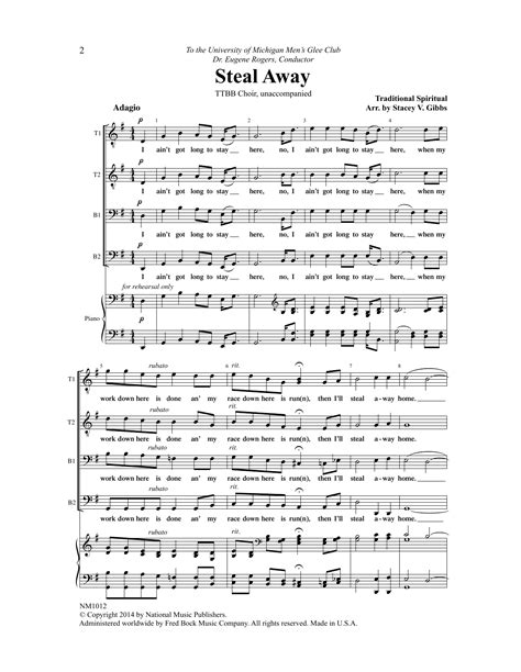 Steal Away Sheet Music Stacey V Gibbs Ttbb Choir