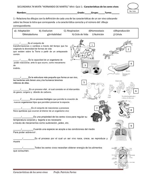 Caracteristicas De Los Seres Vivos Examen Secundaria Mixta