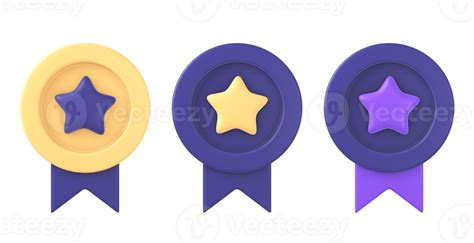 3d Purple Winner Award Badge Champion With Star Icon For Ui Ux Web
