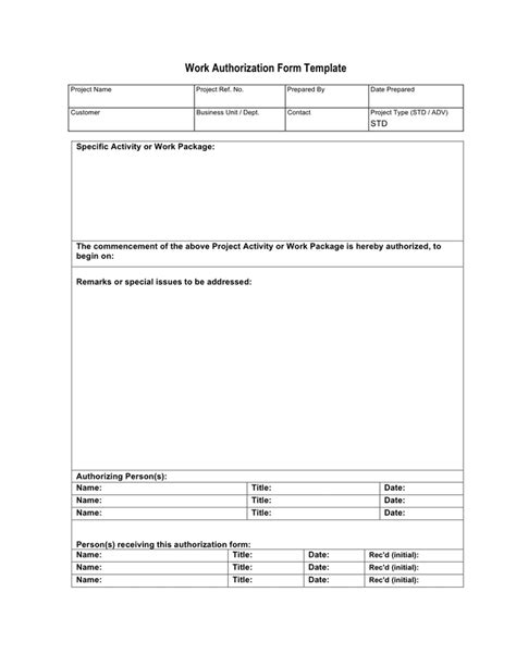 Work Authorization Form Template