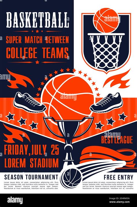 Basketball league tournament and sport club team match poster. Vector ...