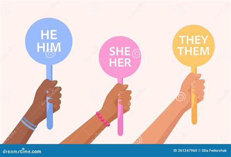 Hands Holding Signs With Gender Pronouns Vector Illustration 261247960