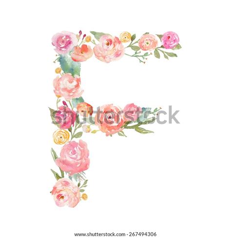 Watercolor Floral Monogram Letter F Stock Illustration