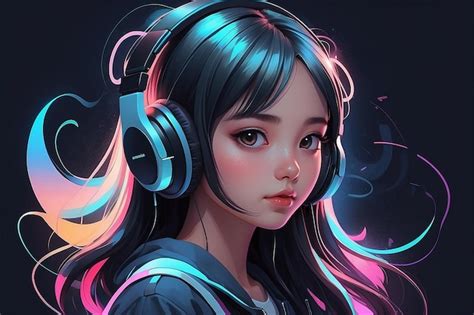 Ni A De Anime Escucha M Sica Con Auriculares Retrato De Una Adolescente