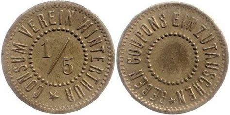 ⅕ Franc Consum Verein Winterthur Switzerland 1848 date Numista