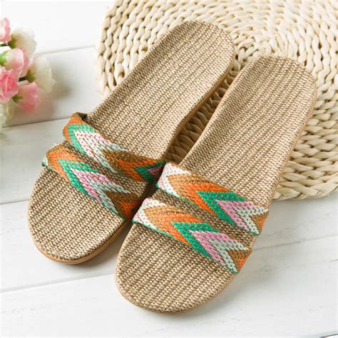 Moda flip flops feminino chinelos de linho quarto verão ao ar livre