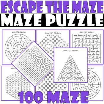 Escape the Maze Puzzle Activity pages for kids, solve the maze worksheets