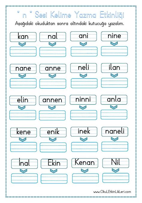 n Sesi Kelime Yazma Etkinliği OkuL EtkinLikLeri Eğitime Yeni Bir