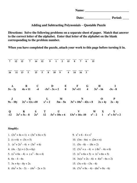 43 Adding And Subtracting Polynomials Worksheet Worksheet Works