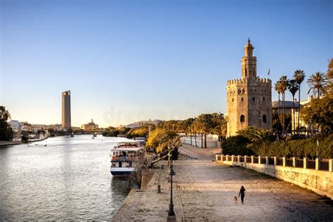 View Of Golden Tower Torre Del Oro Of Seville Andalusia Spain Over