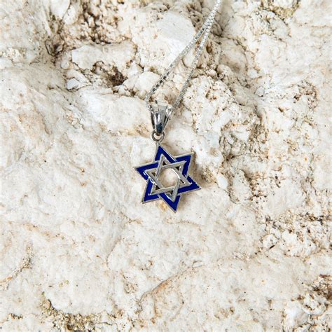 Buy Star Of David Necklace Sterling Silver Blue Enamel Woven Design | Israel-Catalog.com