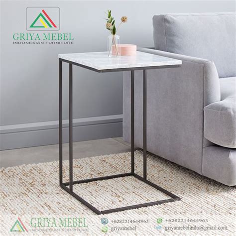 Meja Sudut Sofa Industrial Marmer Besi Griya Mebel