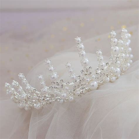 Baroque Luxury Silver Plated Crystal Pearl Bridal Tiaras Crown