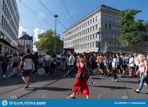 Zurich Switzerland September 4 2021 People At The Gay Pride Demonstration Are Walking Through