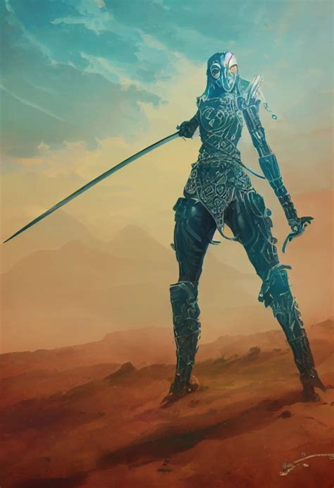 Female Futuristic Warrior Wielding Two Swords Epic Midjourney