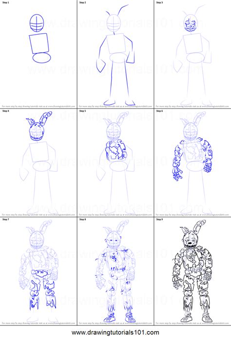 How To Draw Springtrap From Five Nights At Freddys Printable Step By