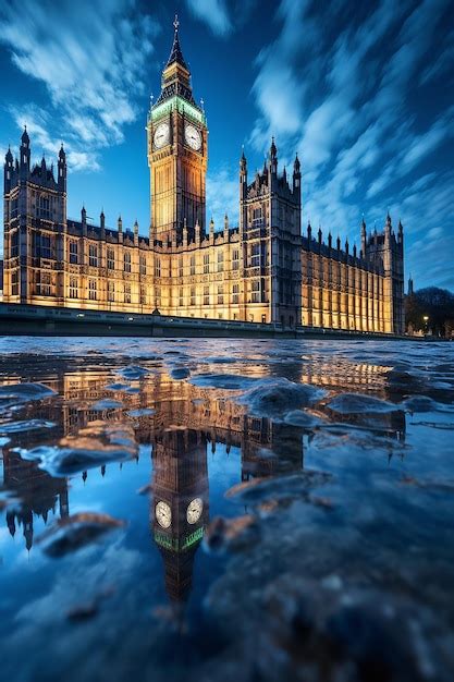 Le Reflet Du Palais De Westminster Et Du Big Ben Dans Une Flaque De