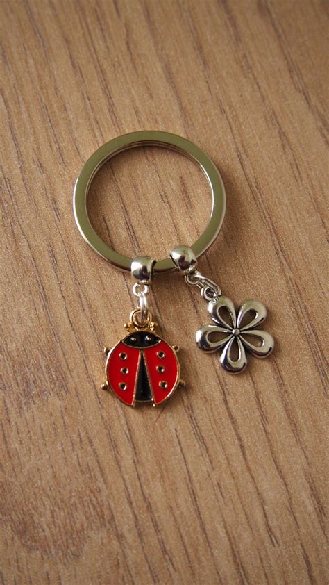 Ladybird Keychain Good Luck Keychain Nature Lovers Gift Flower