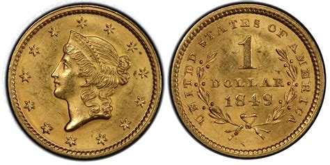 United States Gold Dollar 1849 Open Wreath