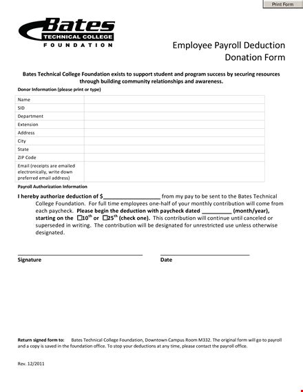 Payroll Deduction Form For Donations To The Foundation