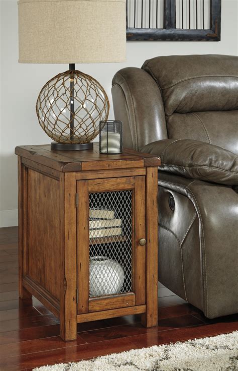 Ashley Signature Design Tamonie T830 7 Rustic Chair Side End Table With Wire Mesh Door Dunk