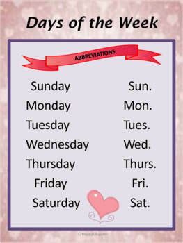 Free Months of the Year and Days of the Week Calendar Abbreviations Posters