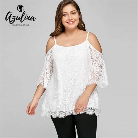 Azulina Women Blouse Plus Size 5xl Cold Shoulder Lace Blouses Summer