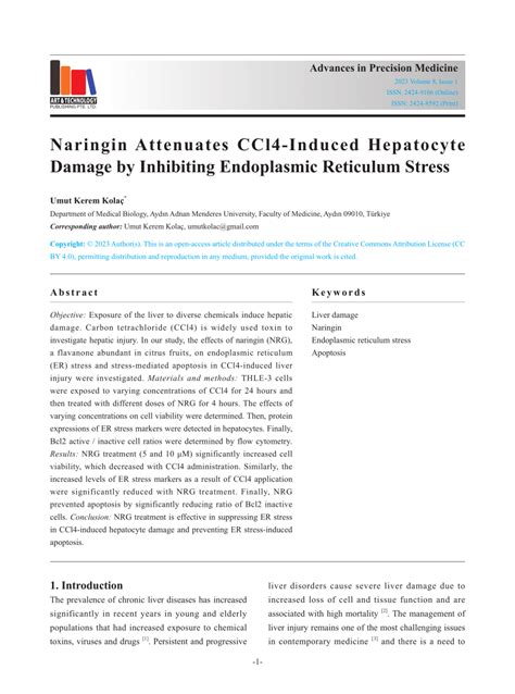 PDF Naringin Attenuates CCl4 Induced Hepatocyte Damage By Inhibiting