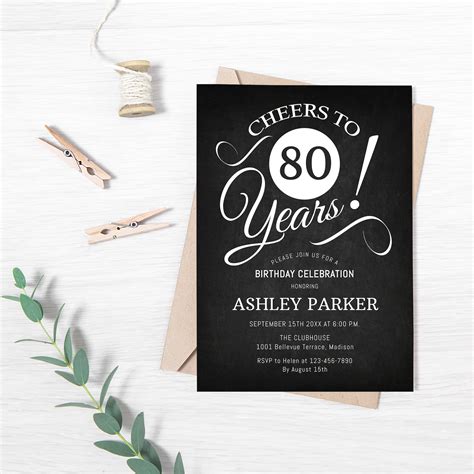 80th Birthday Party Invitation Instant Download Editable Diy Etsy