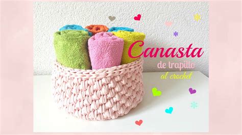 Cómo hacer una canasta con trapillo al CROCHET YouTube