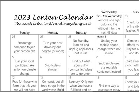 2023 Carbon Fast Lenten Calendar Digital Download - Etsy