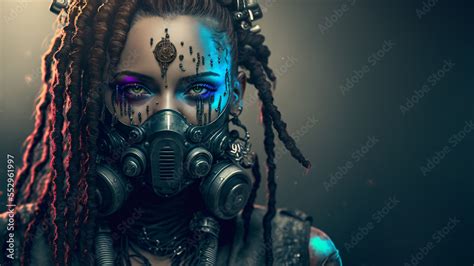 Black Woman With Dreadlocks In A Gas Mask And A Black Hood Apokalypse