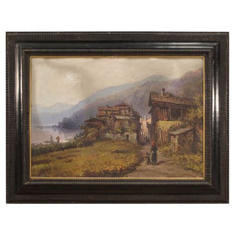 19th Century Oil on Board Italian Antique Signed Landscape Painting ...