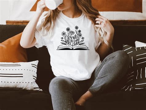 Womens Reading Shirt Flower Shirt Book Lover Shirt Etsy