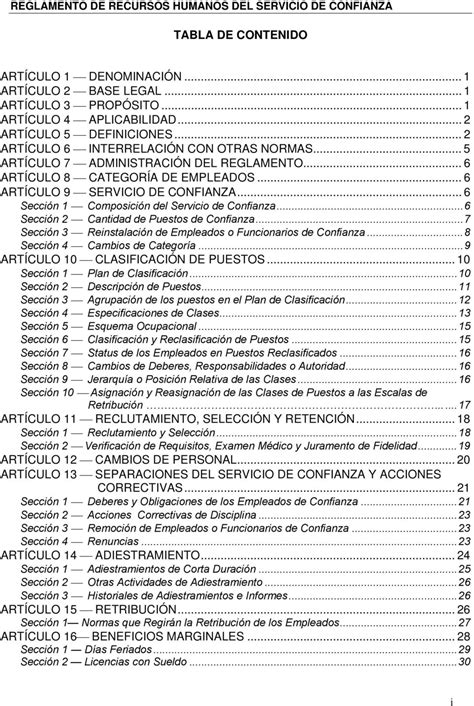 Reglamento De Recursos Humanos Del Servicio De Confianza Tabla De